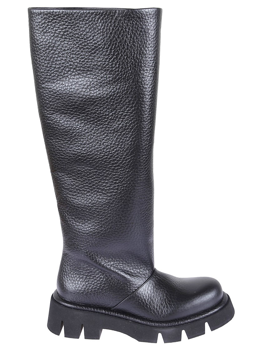 Paloma Barceló Textured Black Hammered Leather Tall Boots