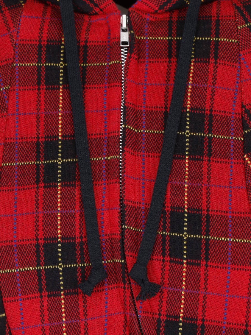 Comme Des Garçons Red/Black Plaid Draped Hooded Dress