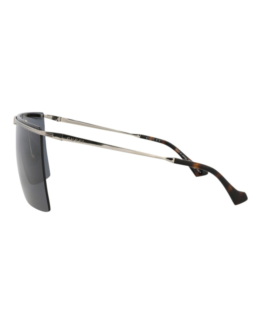 Gucci Shield-Frame Metal Sunglasses With Polished Finish
