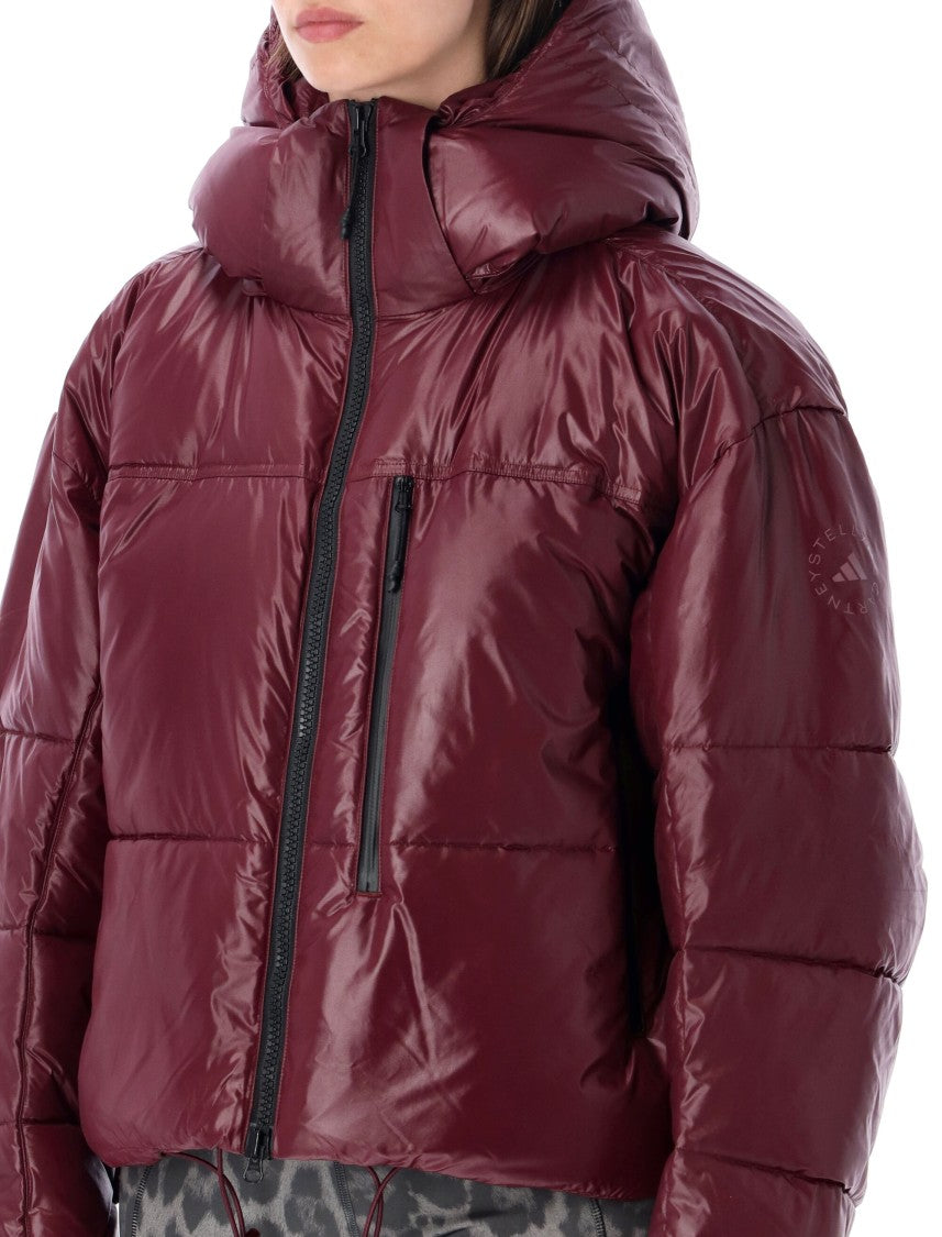 Adidas By Stella Mccartney Burgundy Short Quilted Cropped Down Jacket