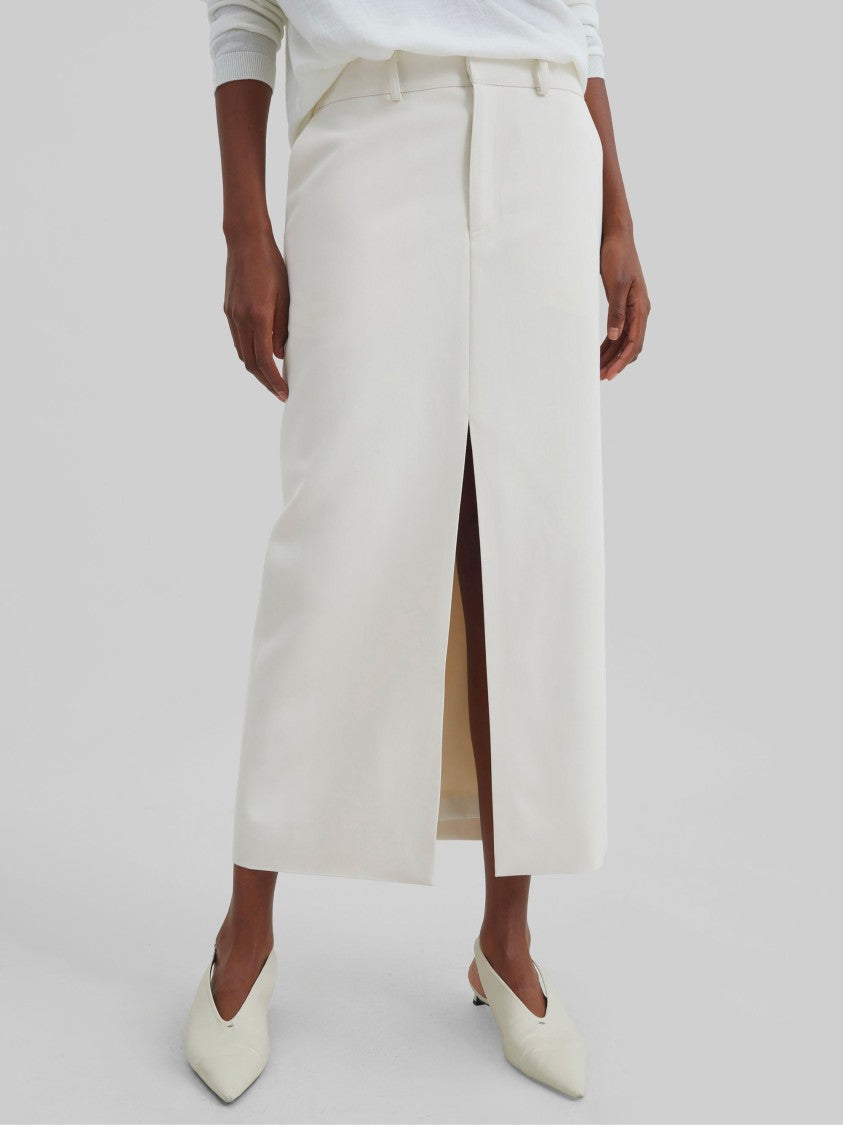 The Frankie Shop White Center Front Slit Cotton Midi Skirt