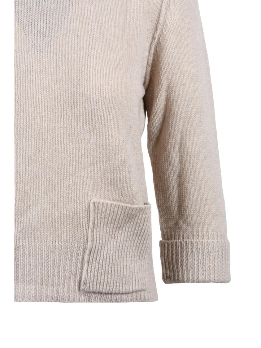 Anneclaire Beige Back Button Virgin Wool-Cashmere Short Sweater