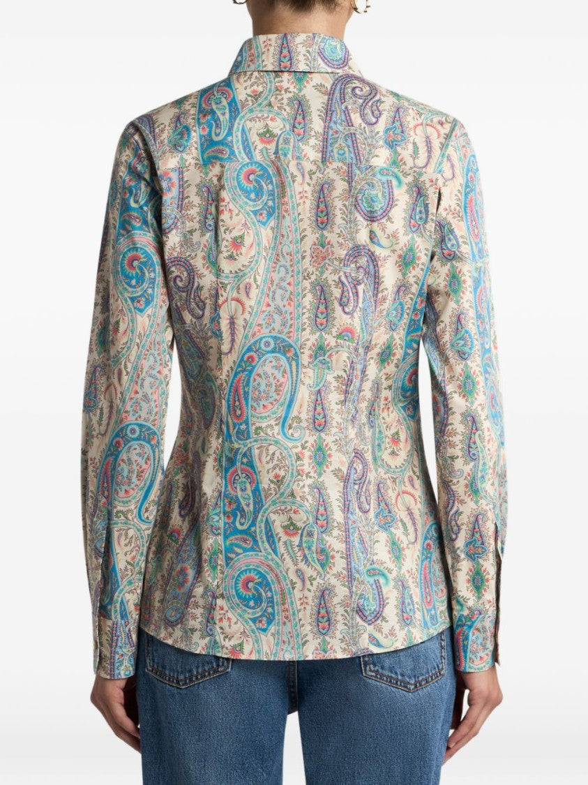 Etro Beige Paisley Patterned Long-Sleeved Shirt With Classic Collar