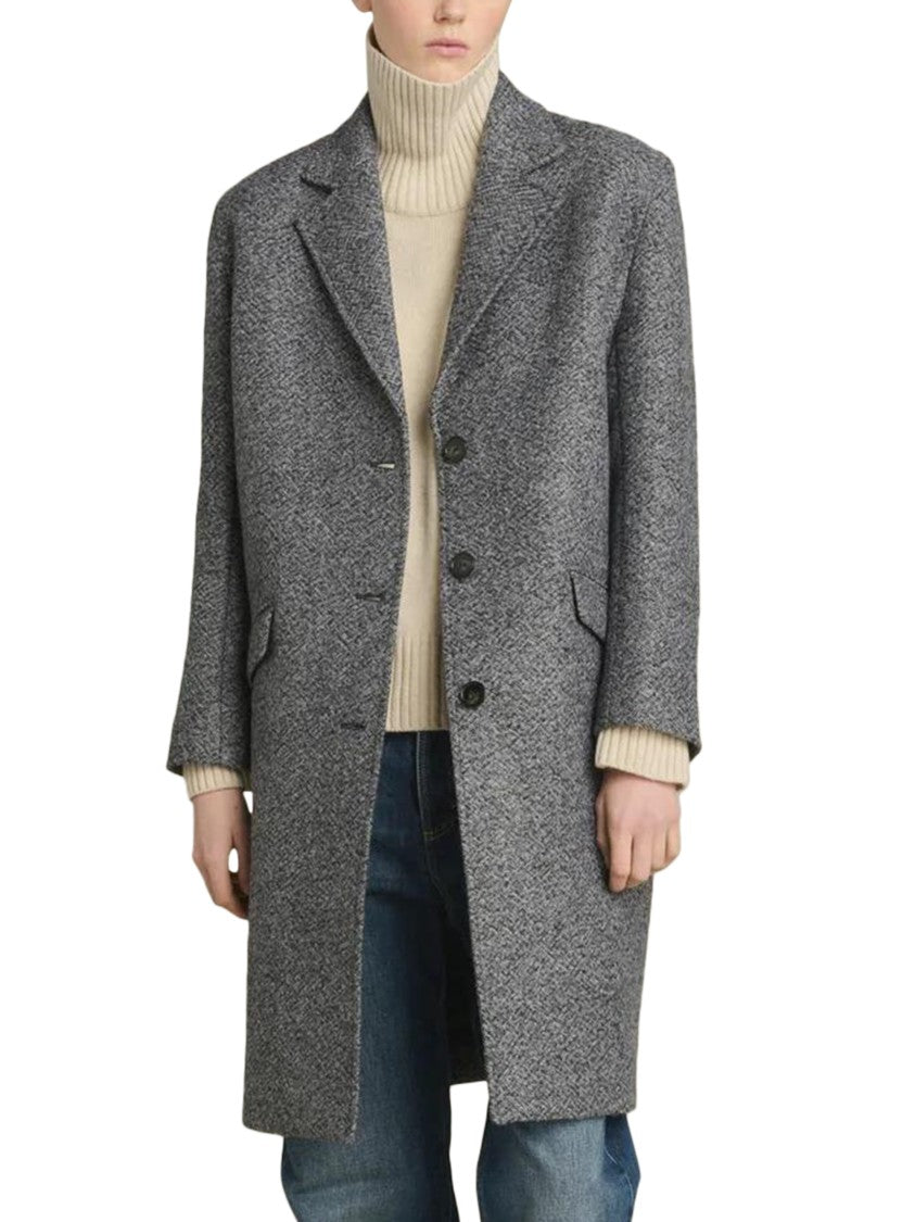 Soeur Textured Wool Blend Coat With Oversized Silhouette And Tailored Design