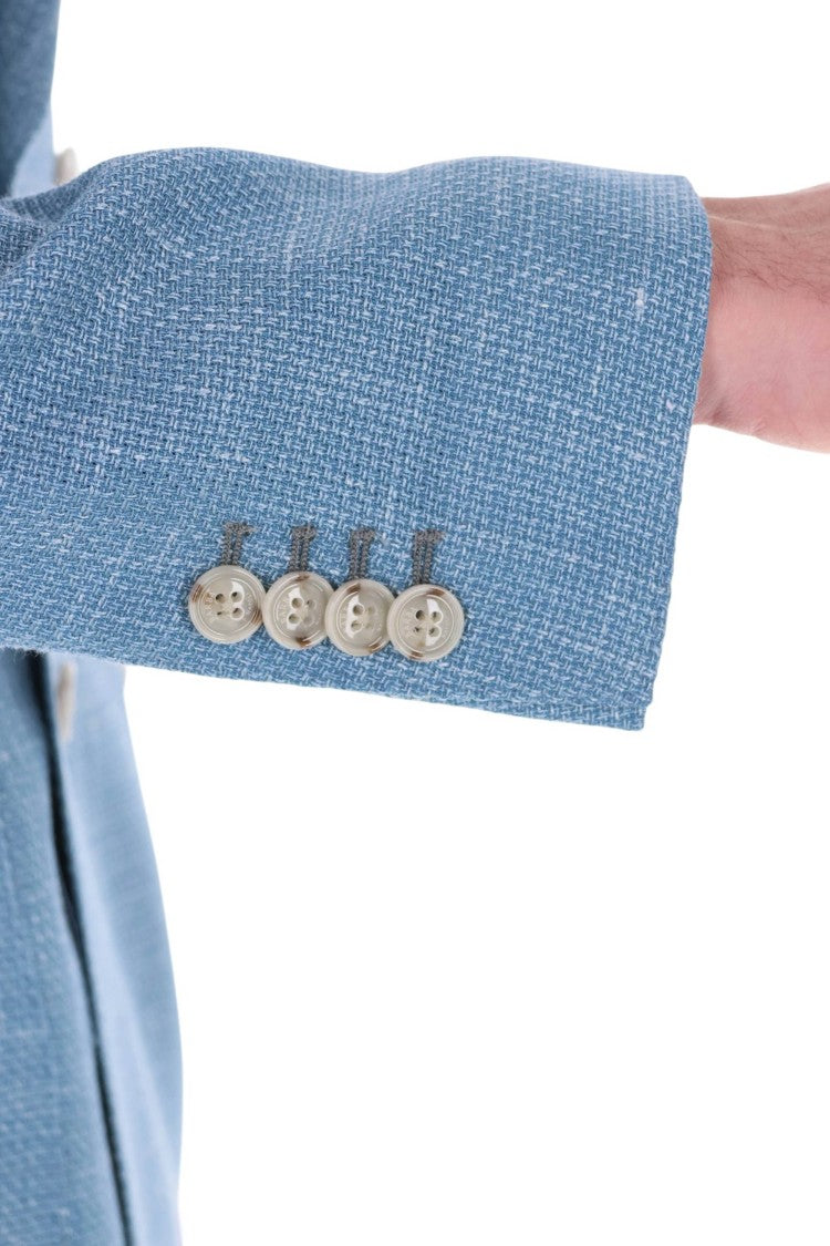Barba Light Blue Double-Breasted Textured Blazer