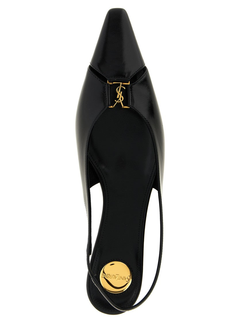 Saint Laurent Leather Slingbacks With Elongated Square Toe