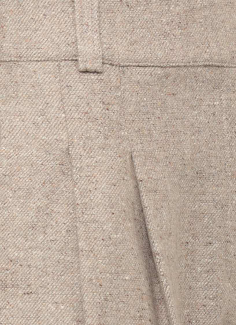 D. Exterior Beige High-Waist Wide-Leg Wool Pants