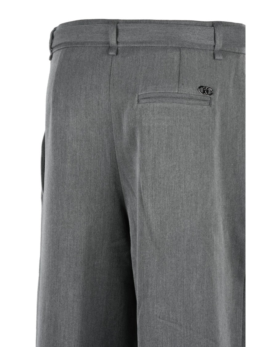 Liu Jo Grey Pleated High-Waisted Viscose-Blend Palazzo Pants