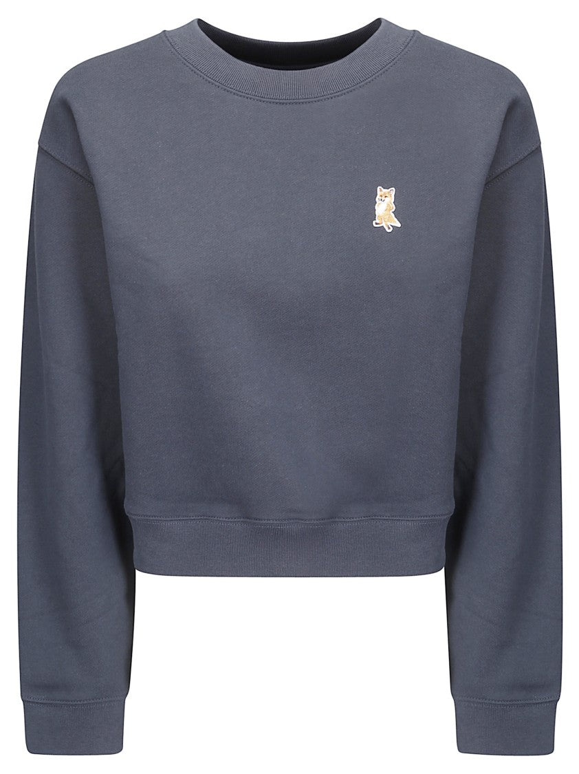 Maison Kitsuné Cropped Crewneck Sweatshirt With Chest Patch
