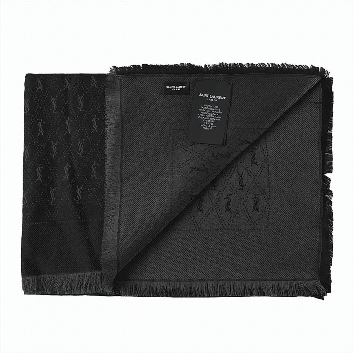 Saint Laurent Rectangular Monogram Scarf With Fringed Edges
