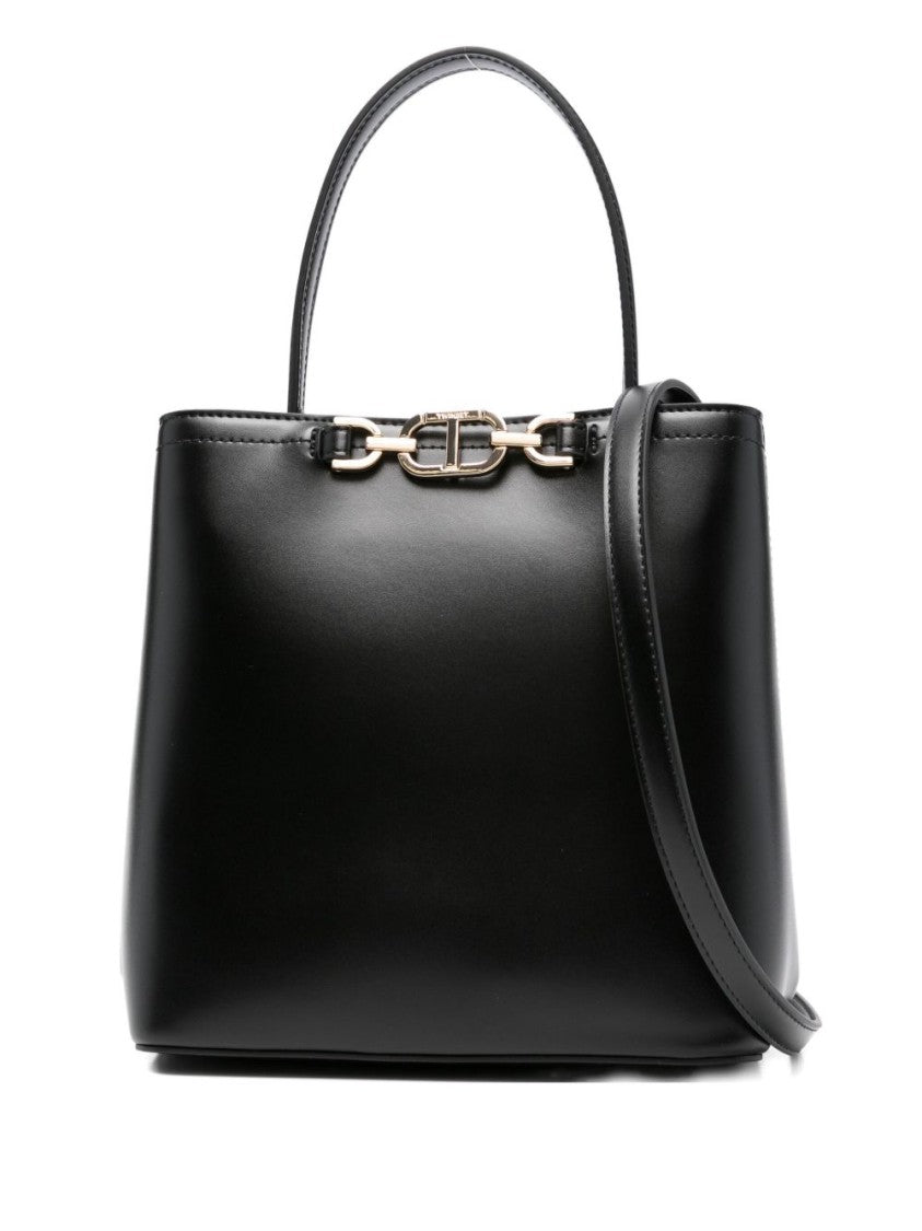 Twin-Set Structured Black Shoulder Bag With Gold-Tone Hardware