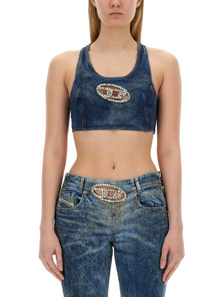 Diesel Rhinestone-Embellished Racerback Cropped Tank Top