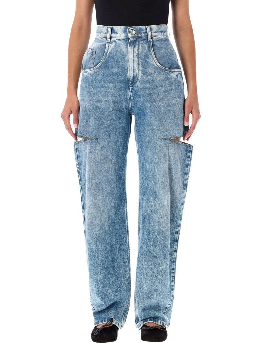 Maison Margiela Stone-Washed Frayed Cut-Out Wide-Leg Jeans