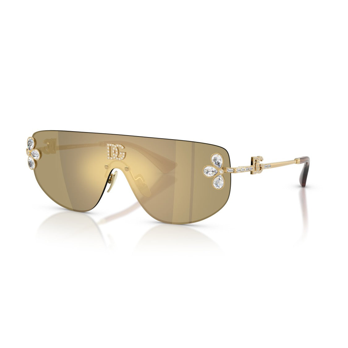 Dolce & Gabbana Gradient Brown Shield Sunglasses With Floral Accents