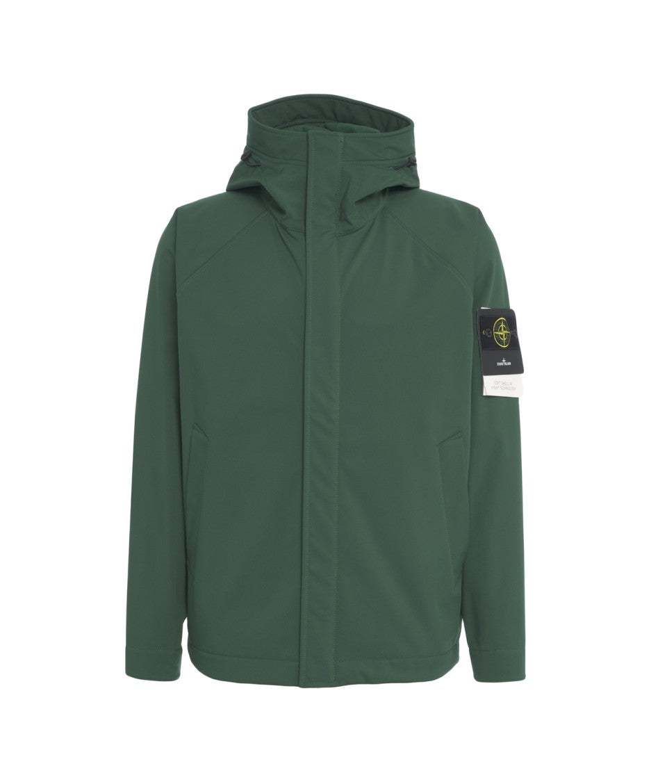 Stone Island Technical Green Jacket With Integrated Hood