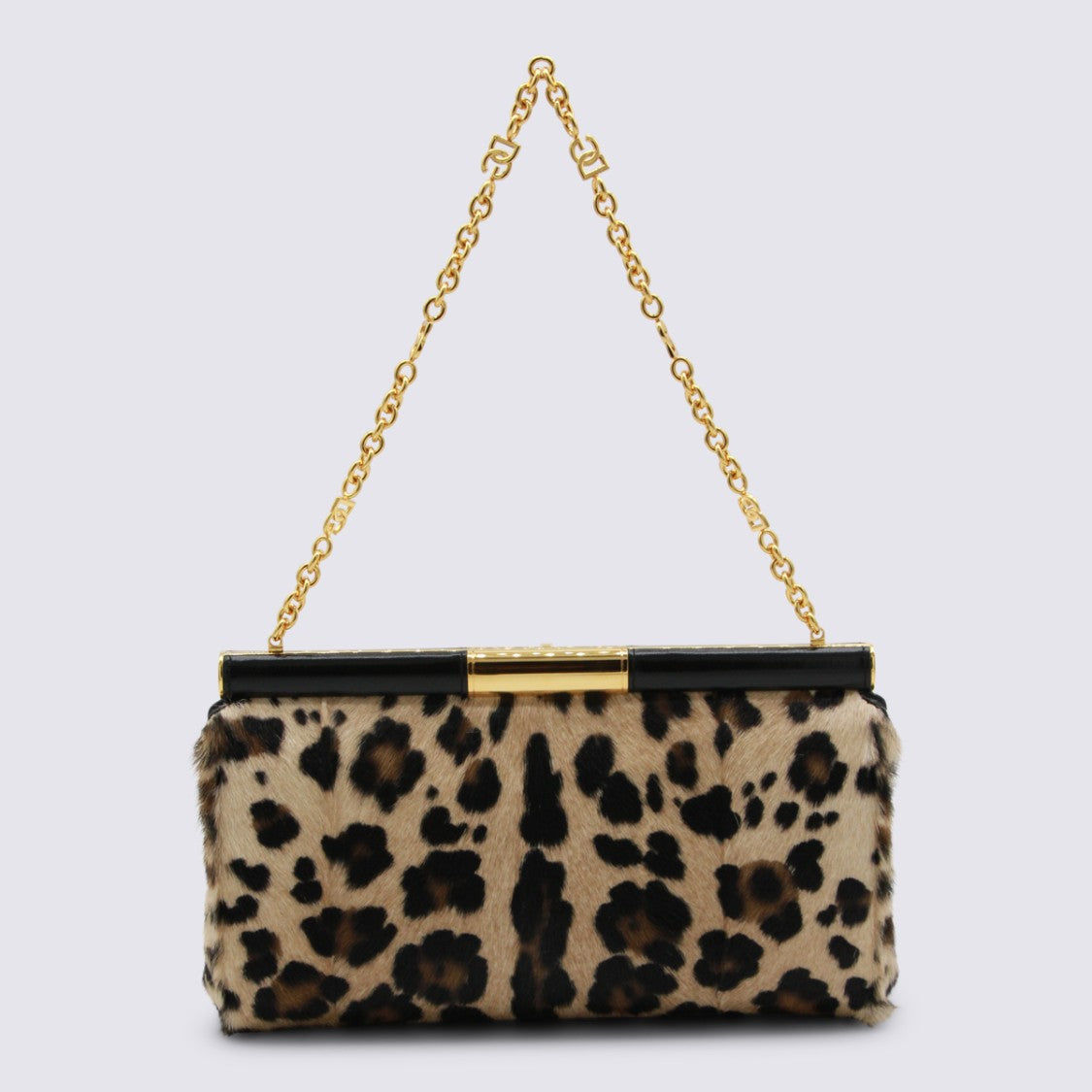 Dolce & Gabbana Plush Leopard Print Handbag With Structured Frame And Gold Accents