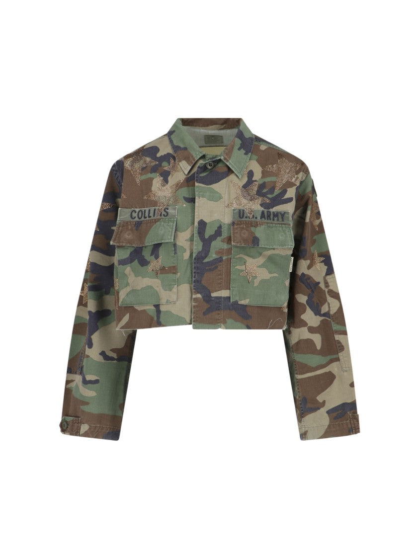 Rossano Prini Camouflage Crop Jacket In Brown And Green Cotton