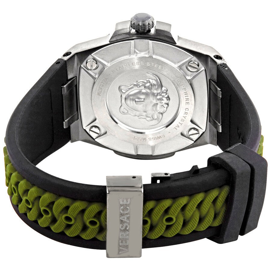 Versace Chain Reaction Swiss-Made Quartz Watch With Luminous Dial And Silicone Strap