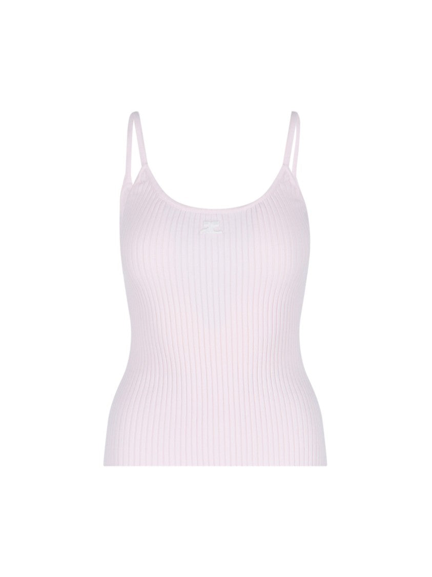 Courrèges Top, Pink, Thin Shoulder Straps, Round Neckline