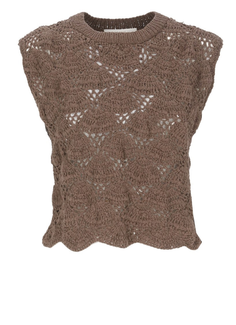 Antonelli Sleeveless Brown Cotton Blend Top