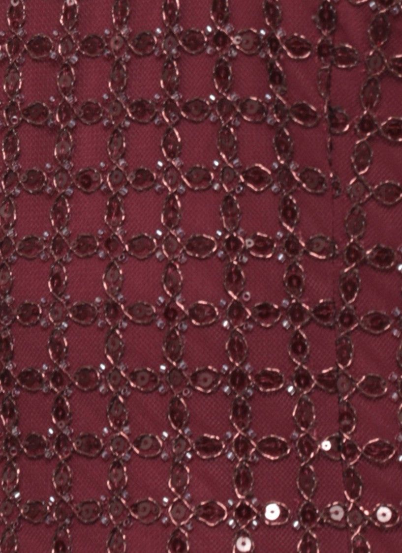 Rotate Burgundy Long Dress With All-Over Beaded Pattern