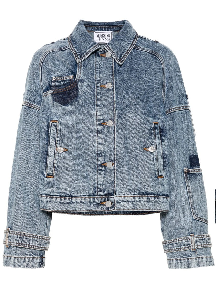 Moschino Light Blue Denim Jacket With Distressed Finish