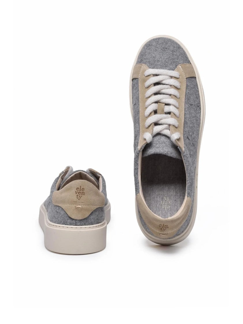 Eleventy Grey Leather Accents Fabric Sneakers
