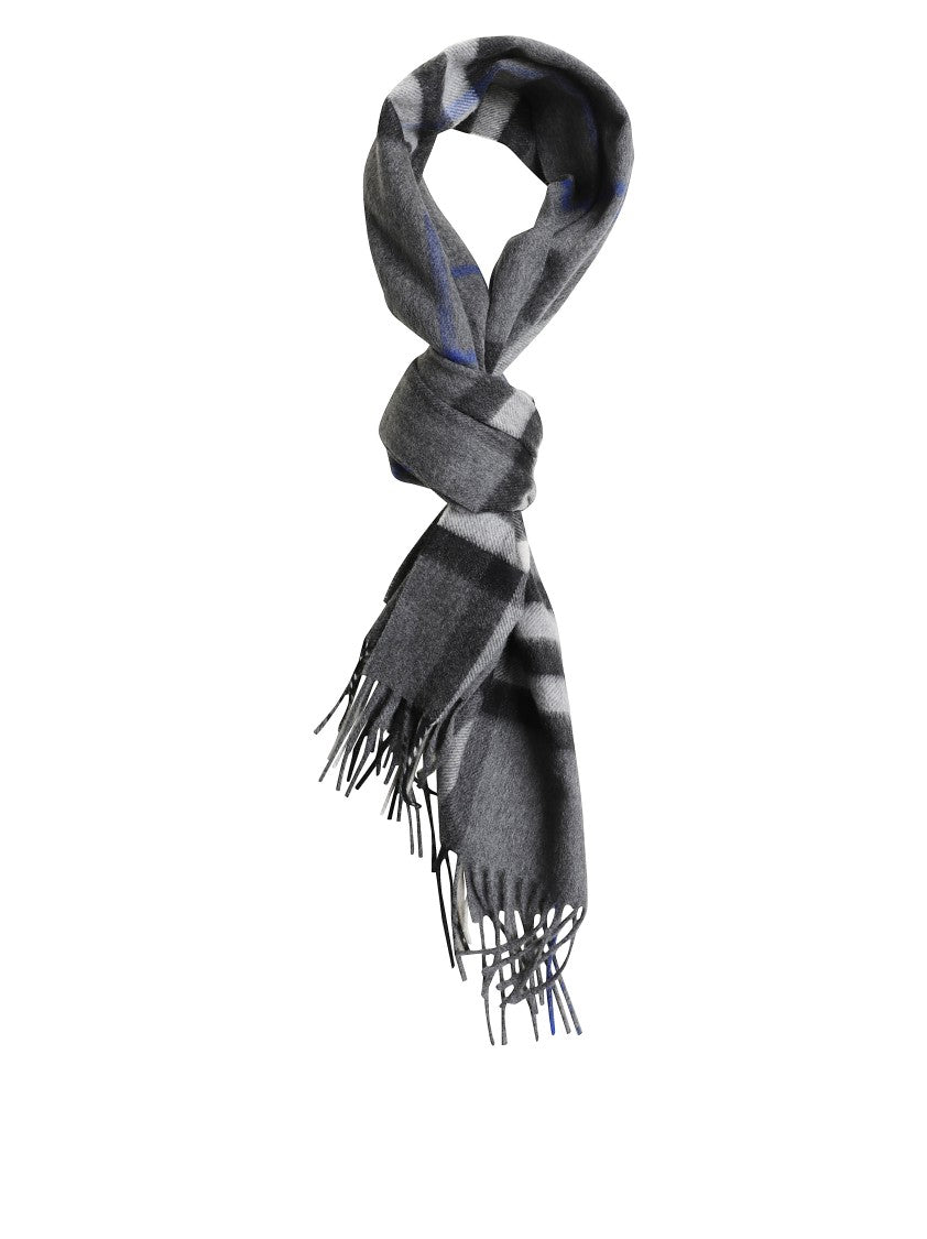 Burberry Classic Check Pattern Grey Burberry Scarf With Fringed Edges