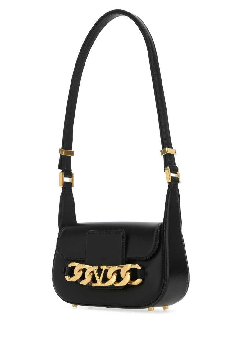 Valentino Garavani Black Leather Small Vlogo Chain Crossbody Bag