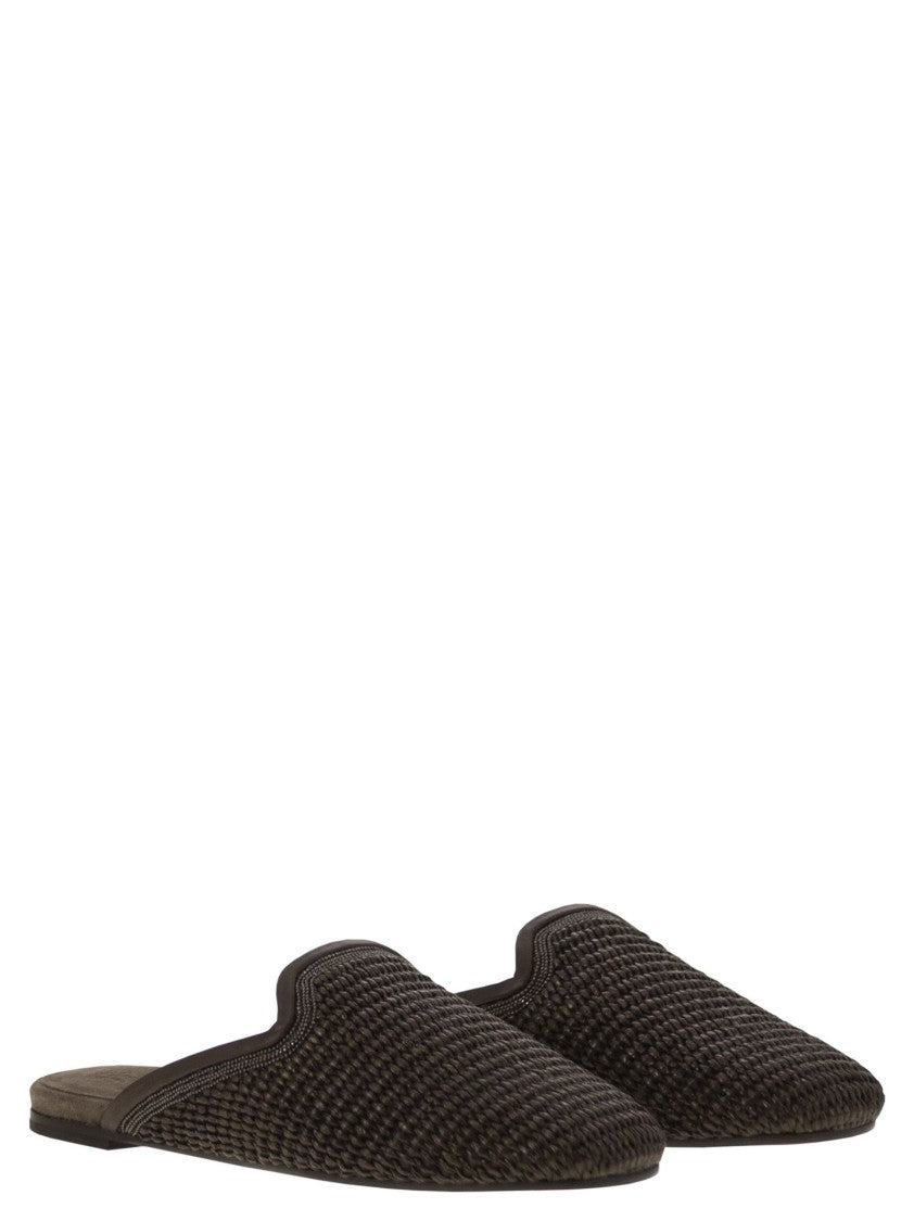 Brunello Cucinelli Techno Raffia Slipper With Precious Trim