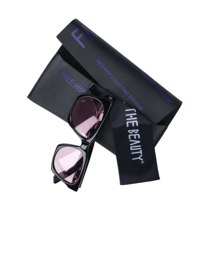 Facehide Rectangular Black Acetate Sunglasses With Colored Lenses