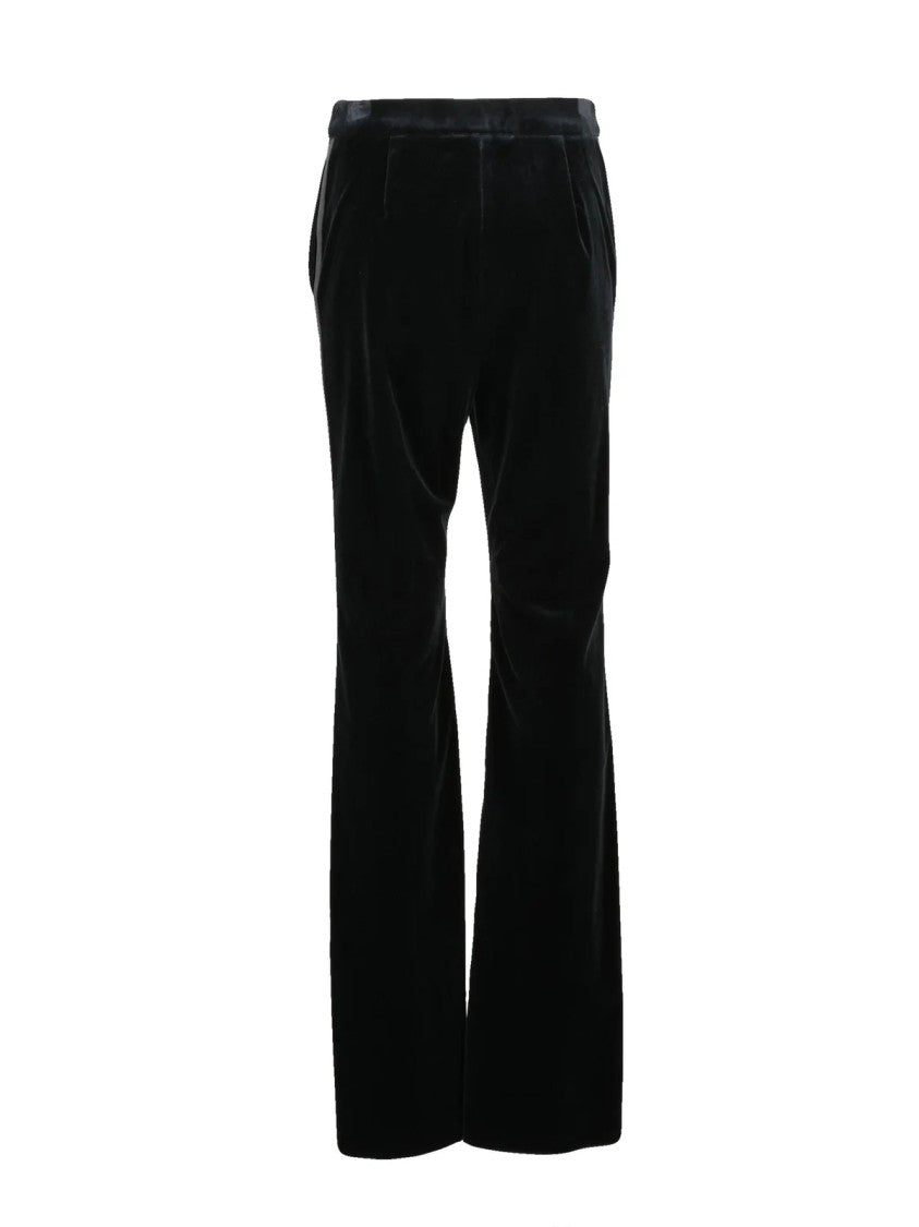 Max Mara Fitted Black Stretch Cotton Trousers With Tonal Side Stripe