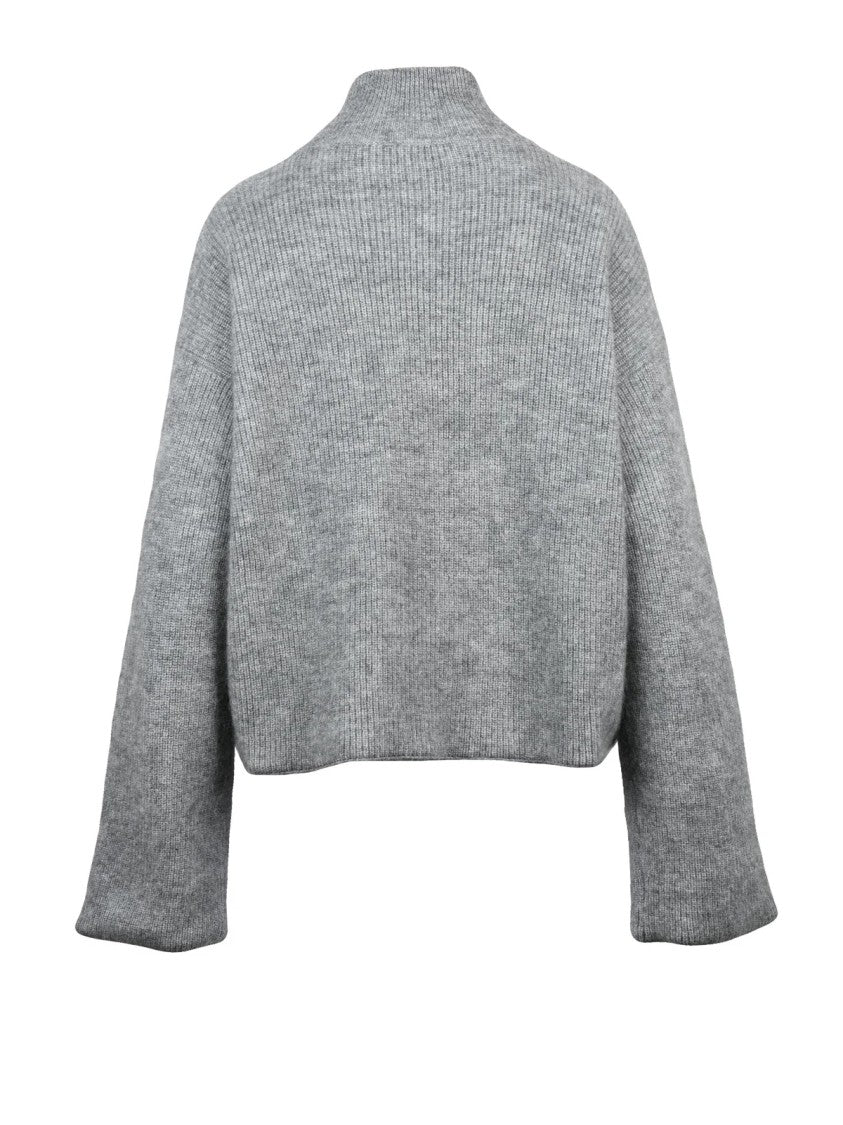 Fabiana Filippi Grey Virgin Wool-Blend Ribbed Knit Coat