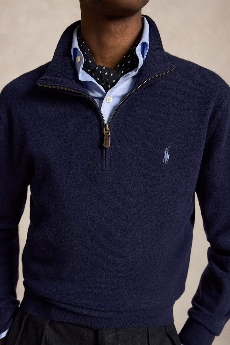 Polo Ralph Lauren Navy Quarter-Zip Stand-Collar Sweater