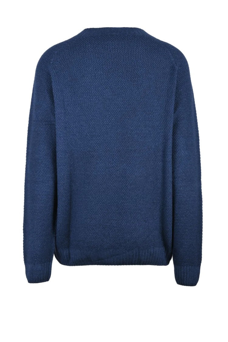 H953 Blue Merino Wool Men's Crewneck Sweater