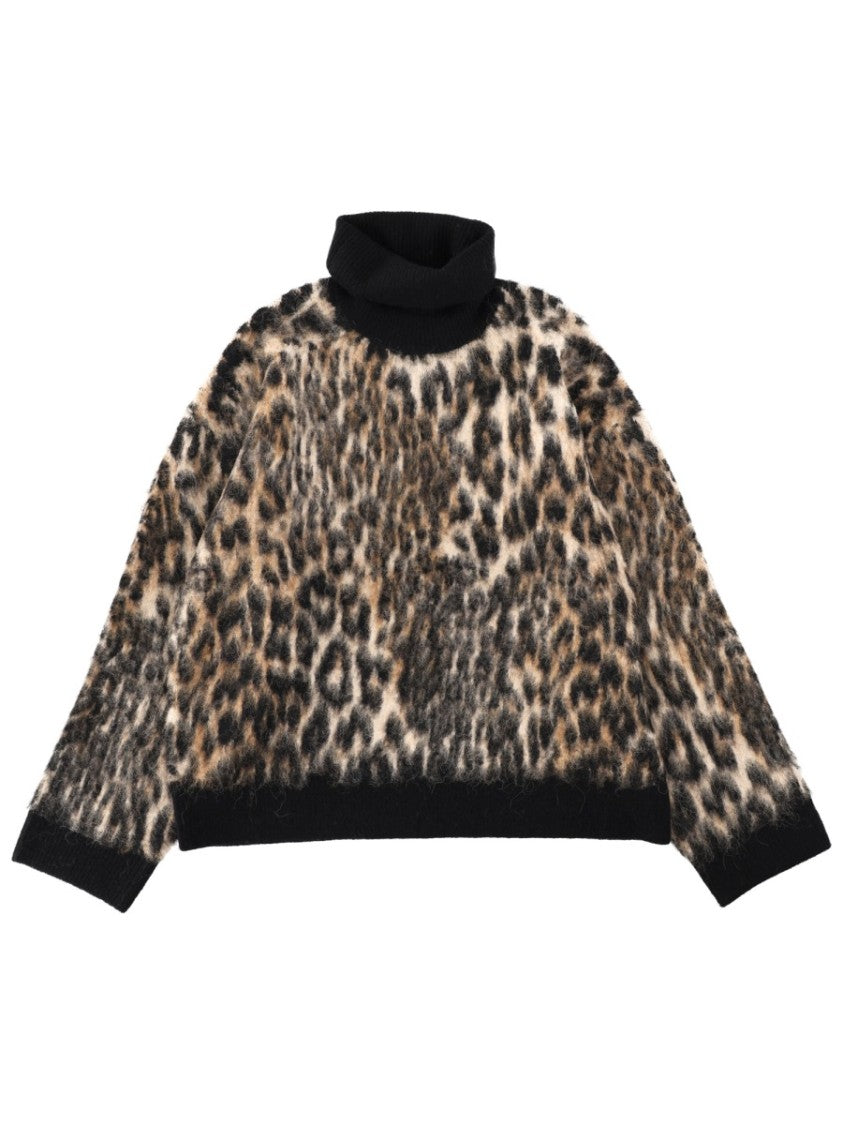 Ganni Animalier Leopard Print Turtleneck Sweater