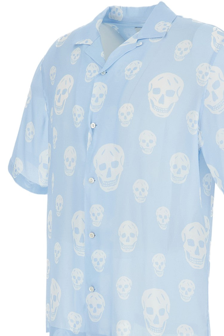 Alexander Mcqueen Light Blue Printed Hawaiian Shirt With Skull Motif
