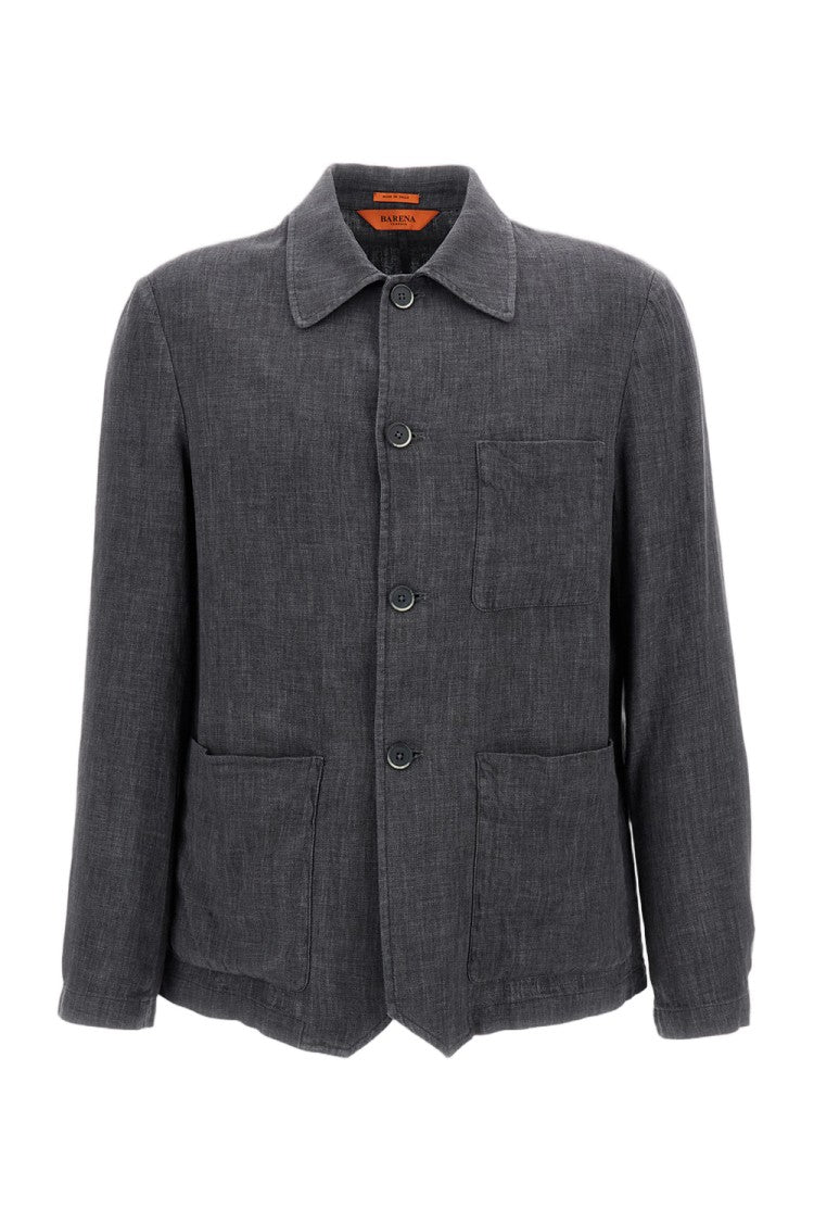 Barena Textured Grey Wool Linen Blend Overshirt
