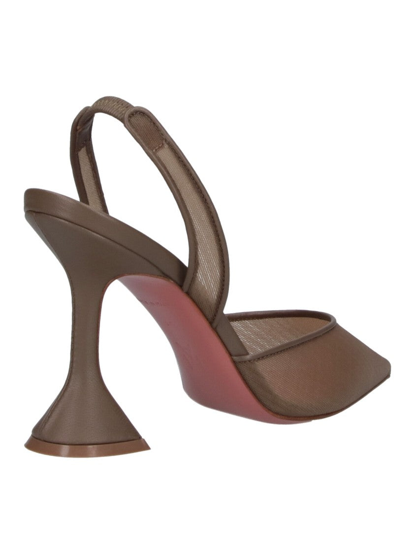 Amina Muaddi Taupe Holli Pointed-Toe Slingback Pumps