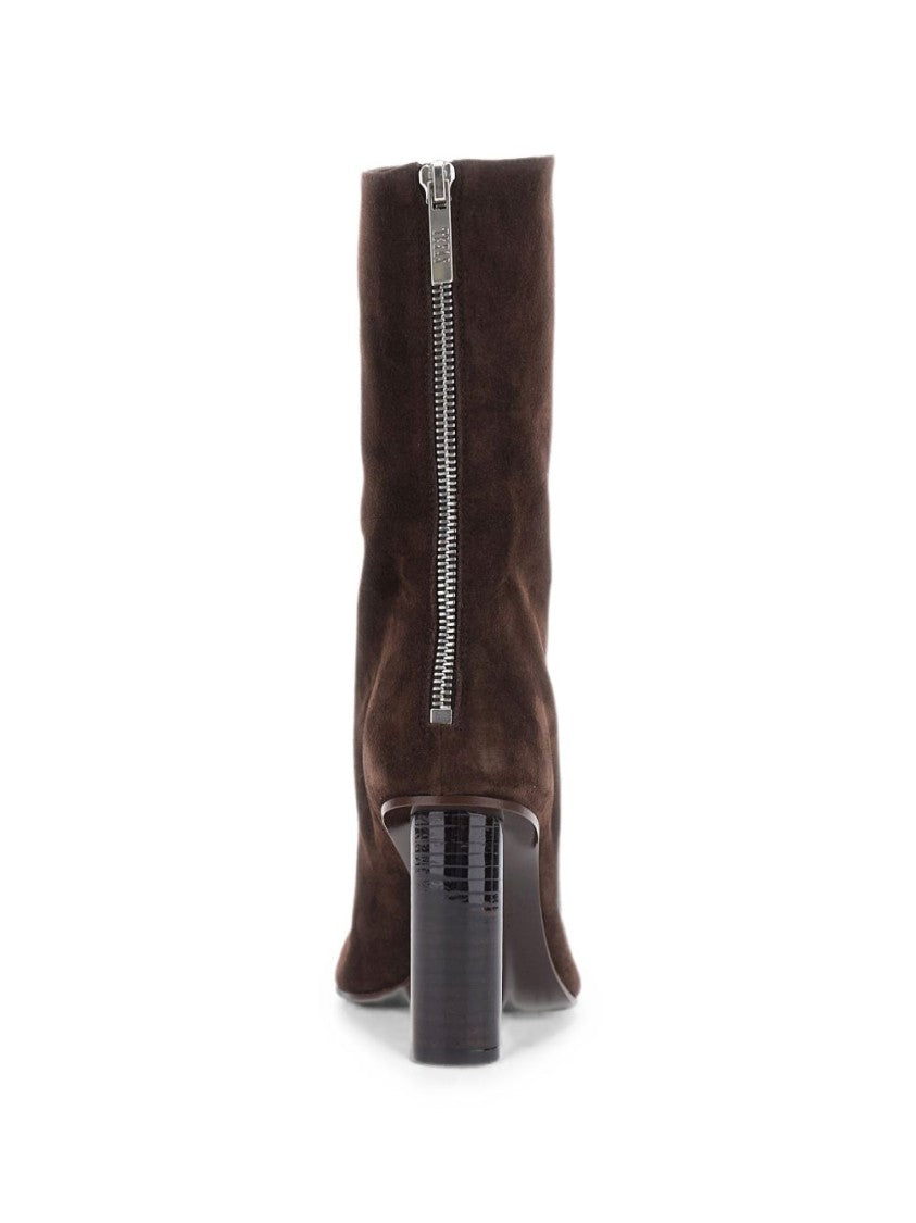 Paris Texas Pointed-Toe Silk-Nylon Cylindrical Mid-Heel Boots