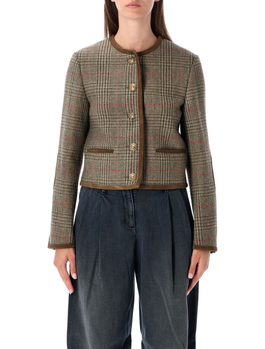 Golden Goose Boxy Check Pattern Jacket With Contrast Trim And Elbow Patches