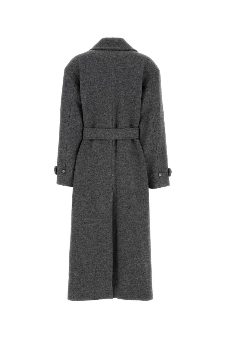 A.P.C. Mid-Length Double-Breasted Grey Wool Coat With Matching Belt