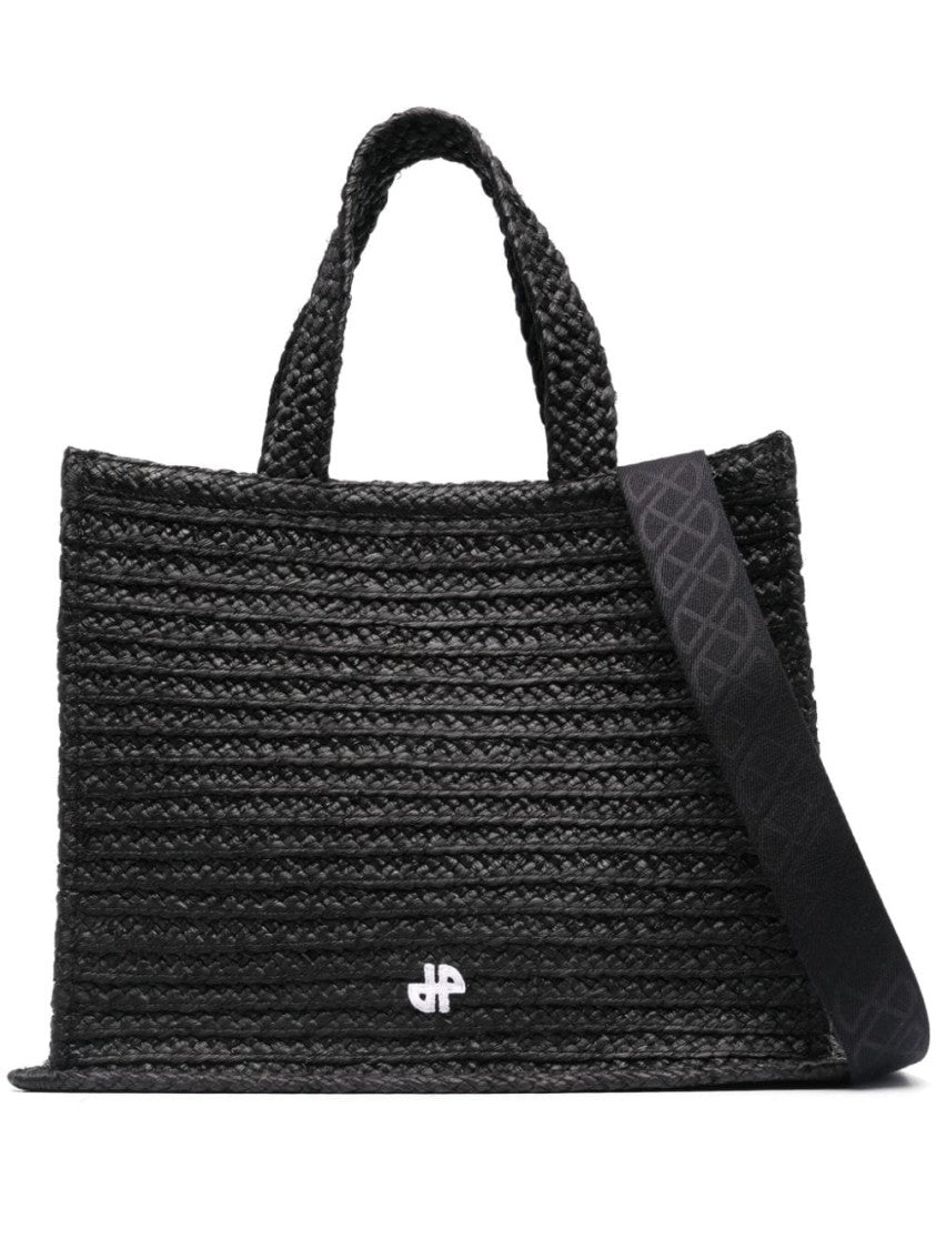 Patou Structured Rectangle Tote Bag In Black Raffia