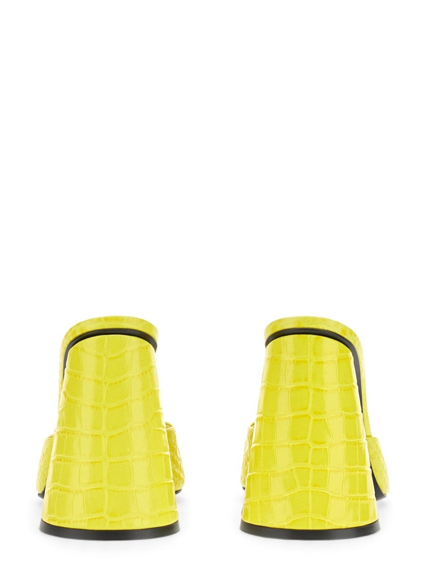 The Attico Crocodile-Embossed Yellow Leather Mules