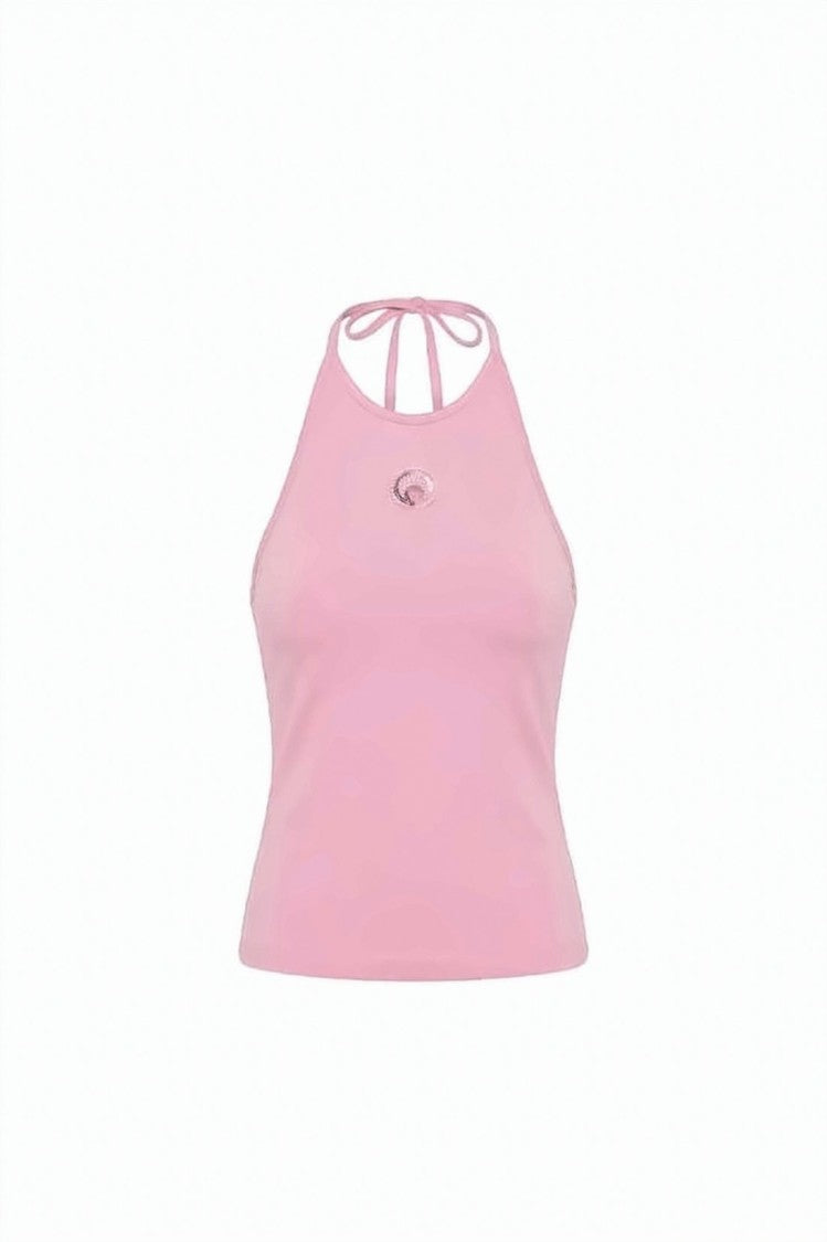 Marine Serre Fitted Halter Neckline Sleeveless Tank Top