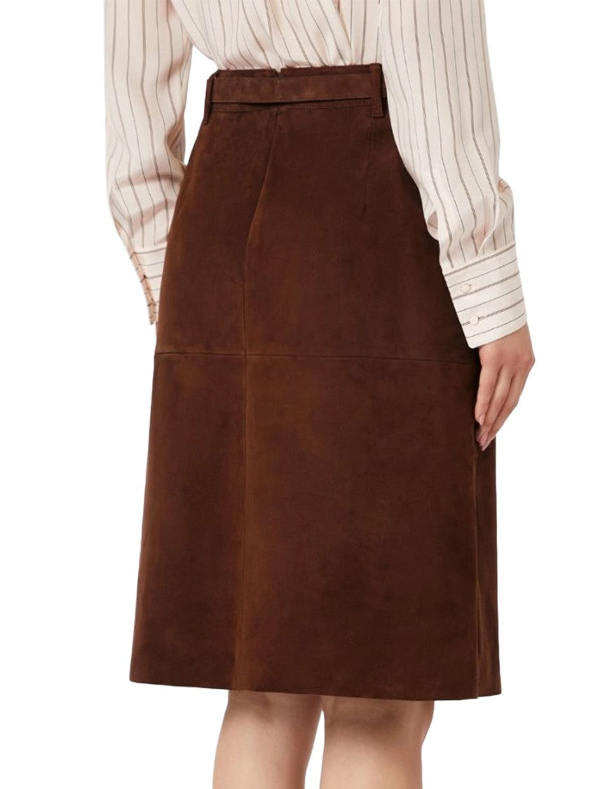 Max Mara A-Line Lambskin Leather Skirt With Fitted Waistband