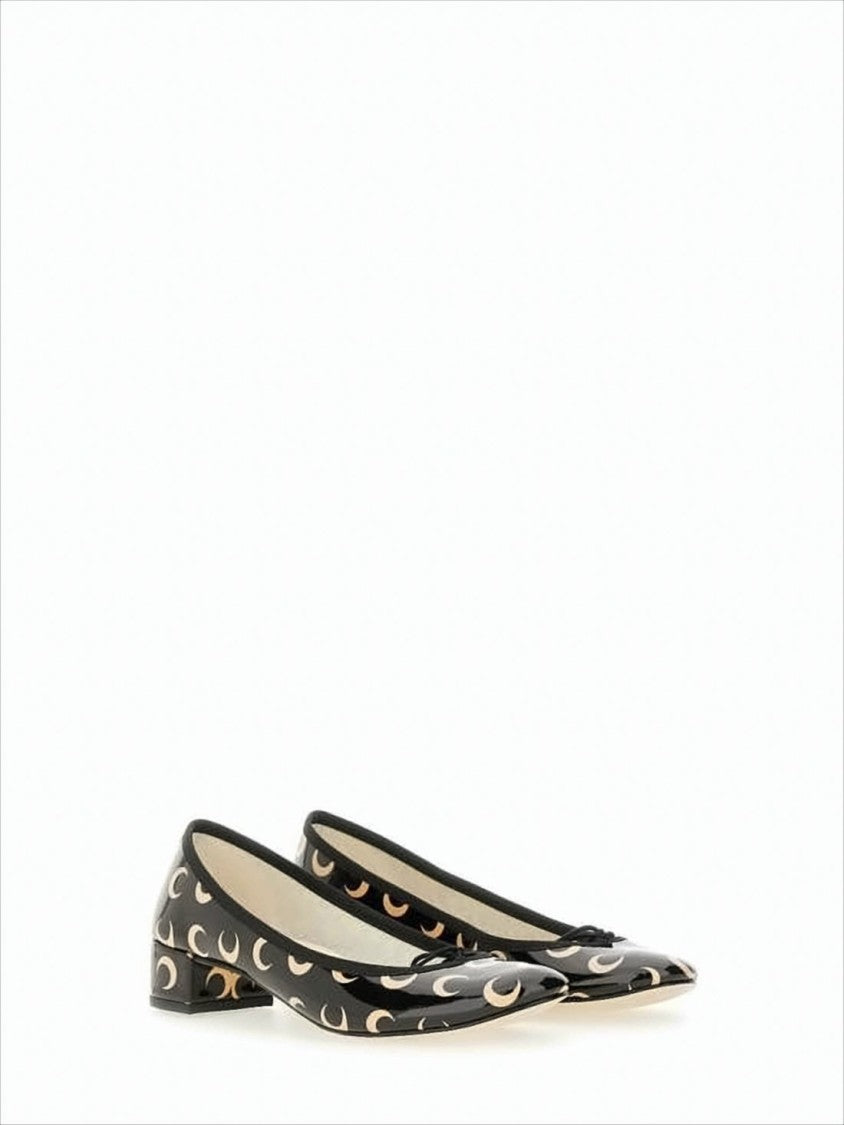 Marine Serre Black Calf Leather Low-Heeled Pumps