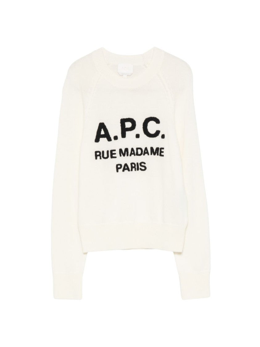 A.P.C. White Cropped Virgin Wool Textured Logo Sweater
