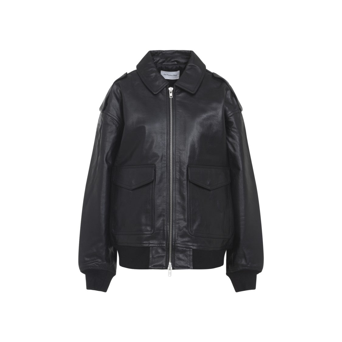 The Frankie Shop Tailored Black Leather Jacket With Classic Collar