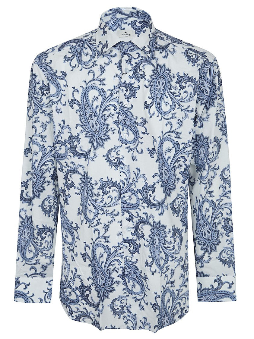 Etro Stretch Cotton Pointed Collar Paisley Shirt